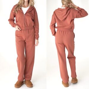 Vitality Cozy Set Full Zip Hoodie & Wide Leg Trouser Sweatpants Rosewood Fleece